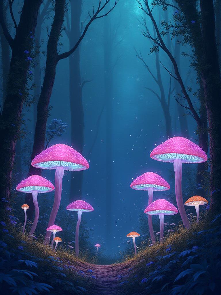 Bioluminescent forest illustration