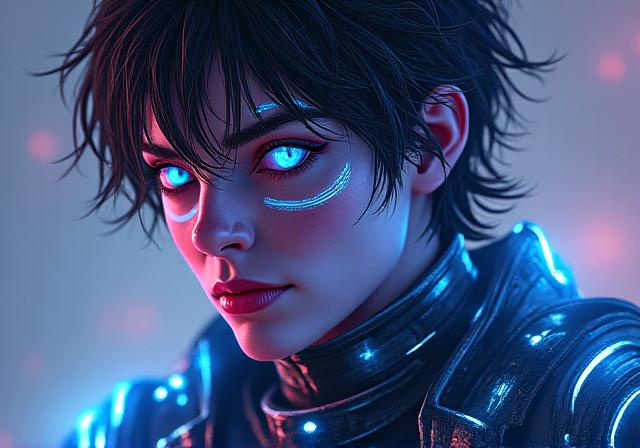 Stylized character portrait with bioluminescent details